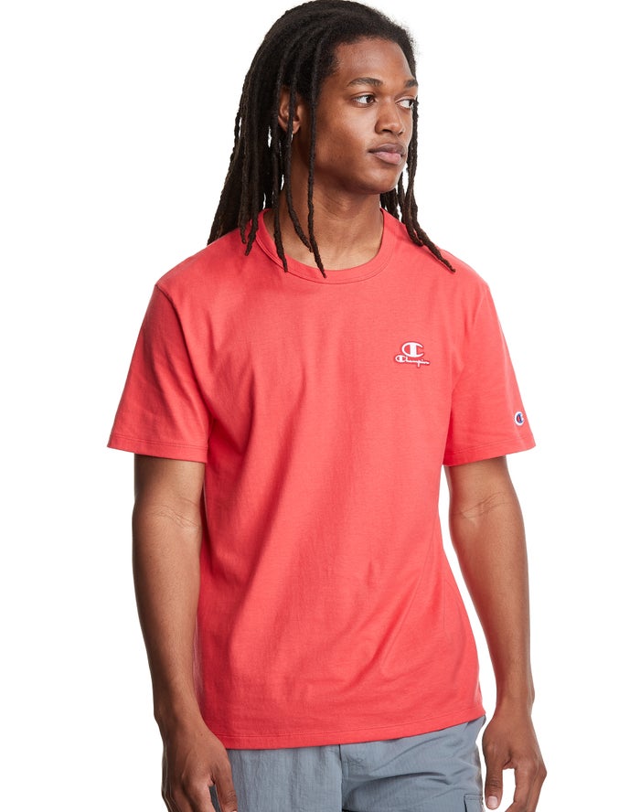 Champion Mens T-Shirt NZ - Lightweight C Logo Applique Red ( 0695-URTEY )